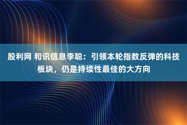 股利网 和讯信息李聪：引领本轮指数反弹的科技板块，仍是持续性最佳的大方向